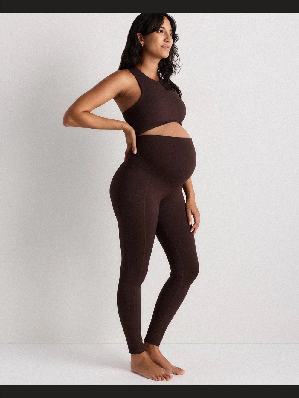 Quince Ultra-Form Maternity Pocket Leggings - Espresso Dark Brown Sz M - Picture 4 of 13